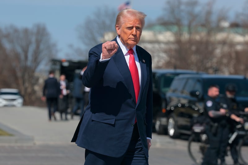 U.S. President Donald Trump departs the U.S. Capitol following a Friends of Ireland luncheon on March 12, 2025 in Washington, DC.