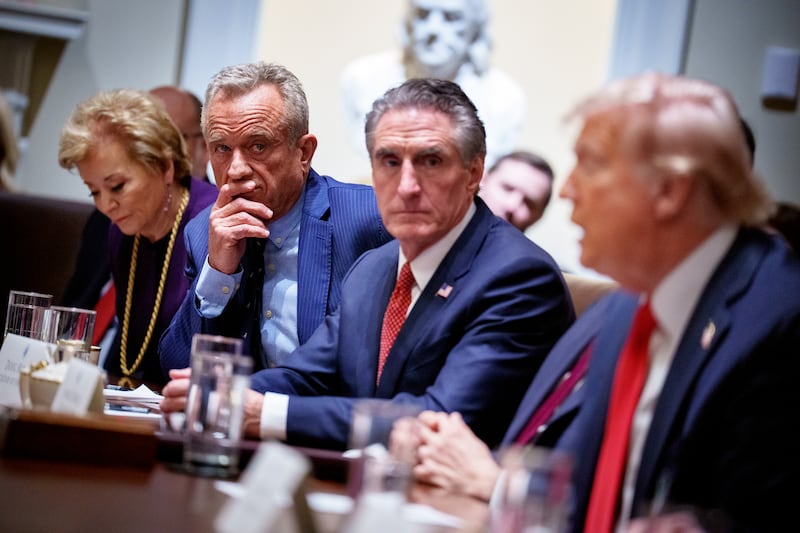WASHINGTON, DC - FEBRUARY 26: (L-R) U.S. Education Secretary Linda McMahon, U.S. Health and Human Services Secretary Robert F. Kennedy Jr., and Interior Secretary Doug Burgum, appear during a Cabinet meeting at the White House on February 26, 2025 in Washington, DC.