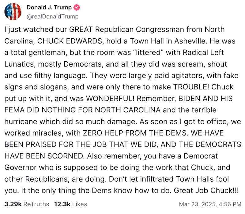 A March 23, 2025 post by President Donald Trump on Truth Social.