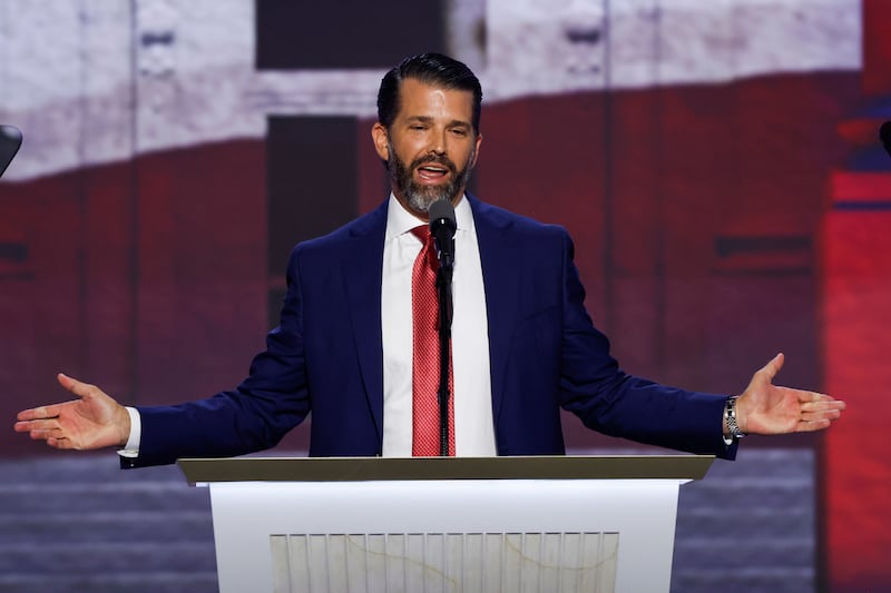 Donald Trump Jr., son of former U.S. President Donald Trump speaks on stage on the third day of the Republican National Convention at the Fiserv Forum on July 17, 2024 in Milwaukee, Wisconsin.