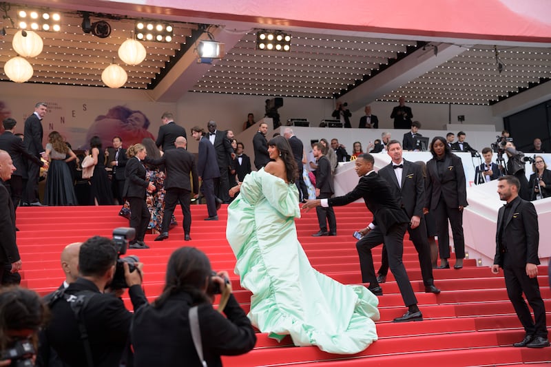 CANNES, FRANCE - MAY 19: Jameela Jamil attends the "Highest 2 Lowest" red carpet at the 78th annual Cannes Film Festival at Palais des Festivals on May 19, 2025 in Cannes, France. (Photo by Kristy Sparow/Getty Images)