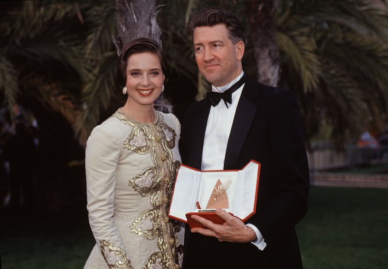 David Lynch and Isabella Rossellini after he won the Palme d'Or in 1990.