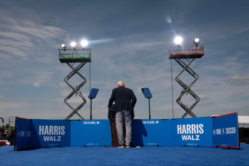 Minnesota Gov. Tim Walz speaks at a campaign rally in Eau Claire, Wisconsin.