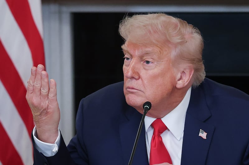 President Donald Trump answers questions from members of the press about the riots in Los Angeles on June 09, 2025 in Washington, DC.