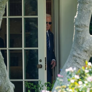 President Biden is shown at the door of the Oval Office on July 15 2024.