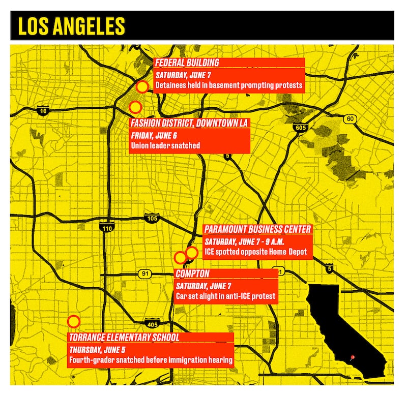 Locator map of the Los Angeles protests.