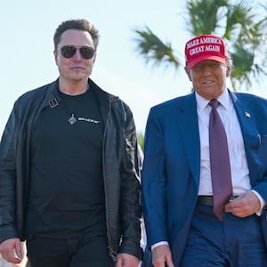 U.S. President-elect Donald Trump greets Elon Musk as he arrives to attend a viewing of the launch of the sixth test flight of the SpaceX Starship rocket on November 19, 2024 in Brownsville, Texas.