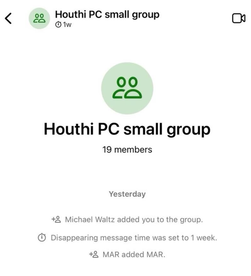 The text thread Jeffrey Goldberg of The Atlantic was added to had its messages set to delete after a week.
