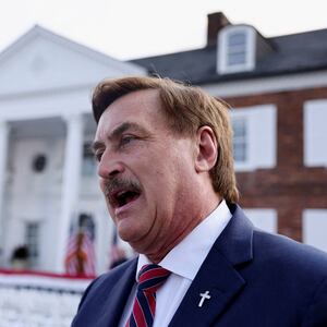 My Pillow CEO Mike Lindell speaks as he waits for former U.S. President Donald Trump, following Trump's arraignment on classified document charges, at Trump National Golf Club, in Bedminster, New Jersey, U.S., June 13, 2023.