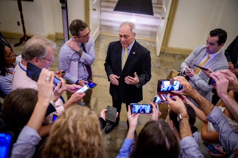 House Majority Leader Steve Scalise (R-LA) speaks to reporters as he arrives at the U.S. Capitol Building on July 2, 2025 as House Republicans push to pass the "One, Big, Beautiful Bill" Act.