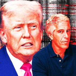 A photo illustration of AG Pam Bondi, Jeffrey Epstein, and excerpts of Epstein's flight log and address book.