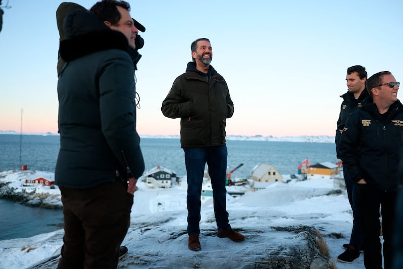 US businessman Donald Trump Jr. looks on after arriving in Nuuk, Greenland on January 7, 2025.