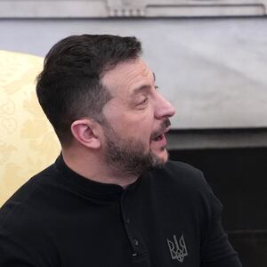 U.S. President Donald Trump and Ukrainian President Volodymyr Zelensky meet in the Oval Office at the White House on February 28, 2025