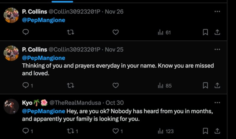 Tweets from users expressing concern for the person of interest in the CEO shooting in Midtown Manhattan.