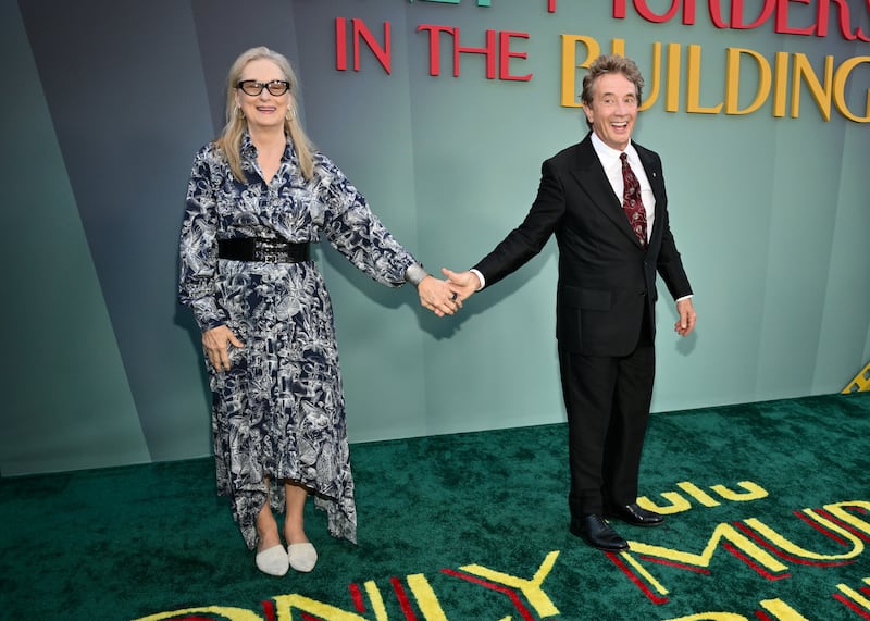 Meryl Streep and Martin Short at the Season 4 premiere of Hulu's "Only Murders In The Building" at Paramount Studios on August 22, 2024 in Los Angeles, California.