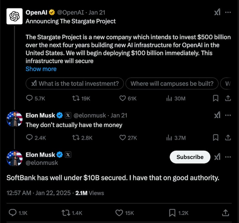 Elon Musk posts.