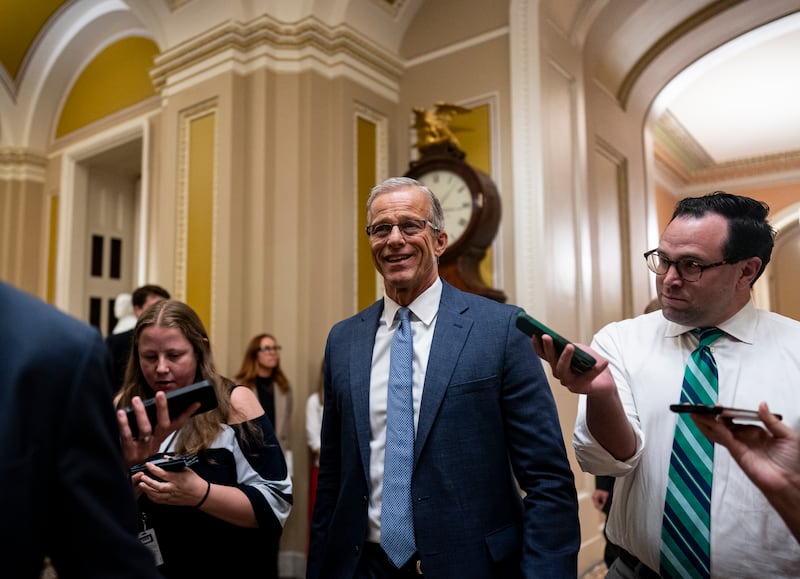 Senate Majority Leader John Thune walks to the Senate floor during overnight votes at the U.S. Capitol on July 1, 2025 as he pushed for the passage of President Donald Trump's One Big Beautiful Bill Act in the Senate.