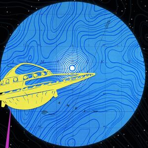 A photo illustration of an alien space ship crashing into the Earth's ocean.