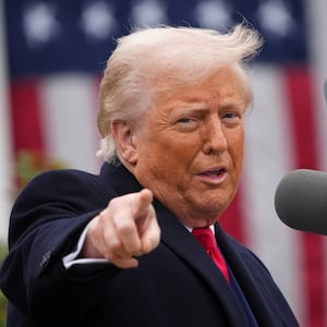 WASHINGTON, DC - APRIL 02: U.S. President Donald Trump gestures while speaking during a “Make America Wealthy Again” trade announcement event in the Rose Garden at the White House on April 2, 2025 in Washington, DC. Touting the event as “Liberation Day”, Trump is expected to announce additional tariffs targeting goods imported to the U.S. (Photo by Andrew Harnik/Getty Images)