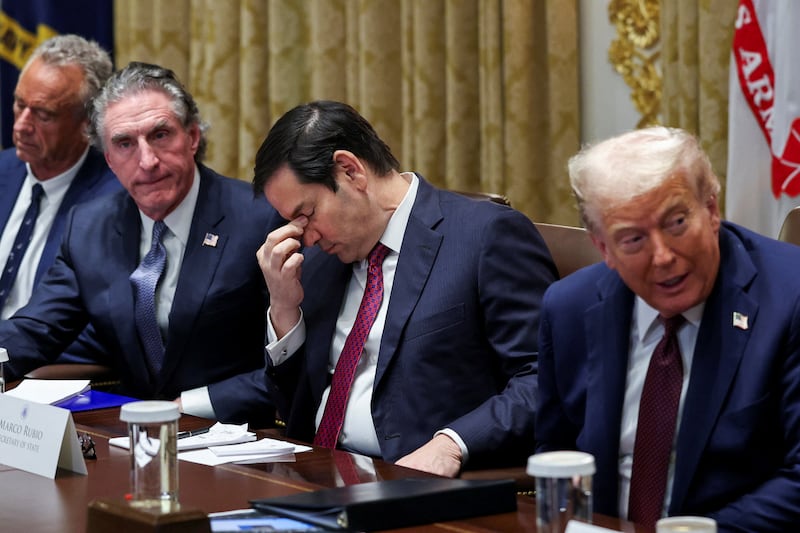 Donald Trump, Secretary of State Marco Rubio, Interior Secretary Doug Burgum and U.S. Health and Human Services (HHS) Secretary Robert F. Kennedy, Jr., attend a cabinet meeting at the White House in Washington, D.C., U.S., August 26, 2025.