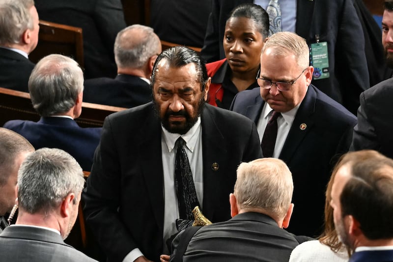 US Representative Al Green (D-TX) is removed after shouting while US President Donald Trump spoke during an address to a joint session of Congress in the House Chamber of the US Capitol in Washington, DC, on March 4, 2025. (Photo by Jim WATSON / AFP) (Photo by JIM WATSON/AFP via Getty Images)