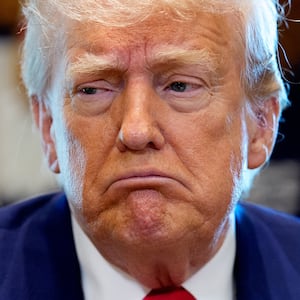 WASHINGTON, DC - APRIL 30: U.S. President Donald Trump reacts to a question during a Cabinet meeting at the White House on April 30, 2025 in Washington, DC. Trump convened the meeting as reports released today say the U.S. economy contracted 0.3% in the first quarter of 2025, the first negative reading in three years, fueled by a massive surge in imports ahead of the administration's expected tariffs. (Photo by Andrew Harnik/Getty Images)