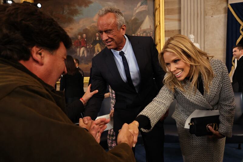 Donald Trump’s Secretary of Health and Human Services nominee Robert F. Kennedy Jr. and his wife Cheryl Hines shake hands as they depart the president’s inauguration ceremony.