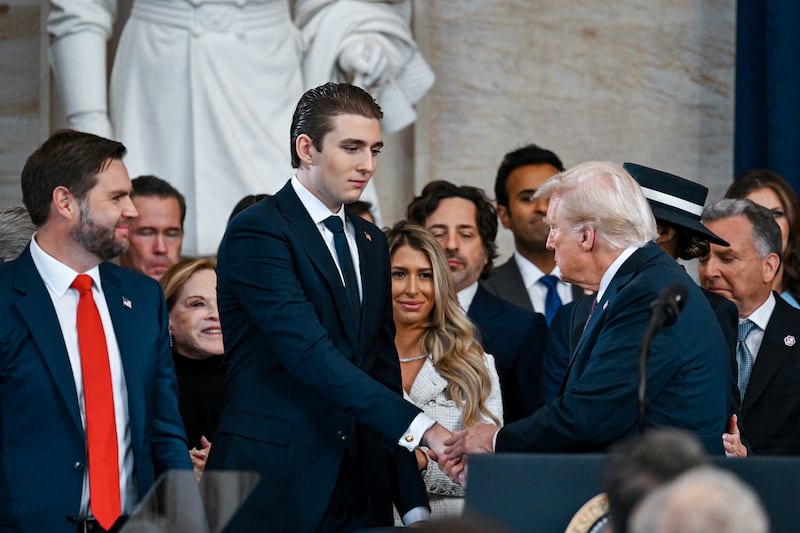 Barron Trump shook hands with his father Donald Trump after the president was sworn in for a second term at the U.S. Capitol on January 20, 2025. The inauguration was the last time the youngest of Trump's five children as been spotted publicly with the president.
