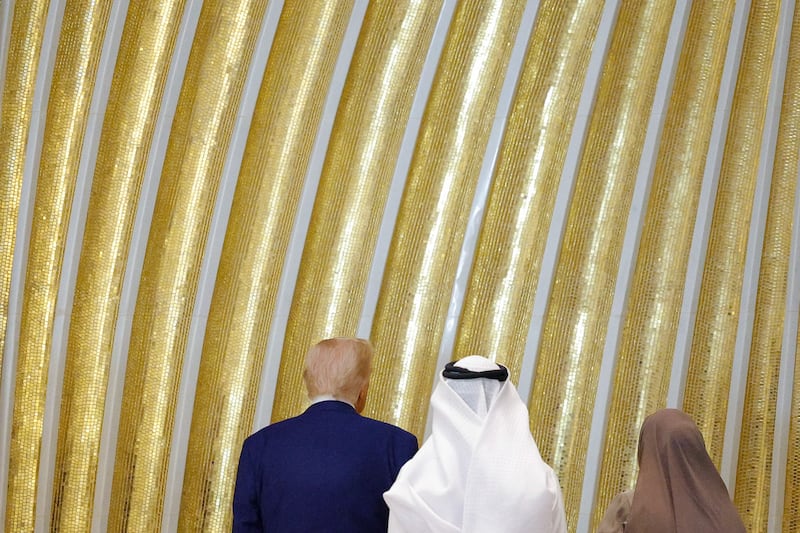 U.S. President Donald Trump tours the Sheikh Zayed Grand Mosque, during a visit to Abu Dhabi, United Arab Emirates, May 15, 2025.