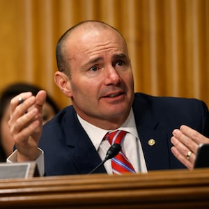 Mike Lee asks questions during a Senate hearing in January.