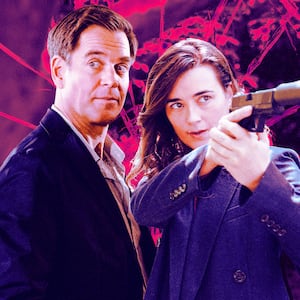 A photo illustration of Cote de Pablo as Ziva David , Michael Weatherly as Tony Dinozzo on Tony & Ziva.