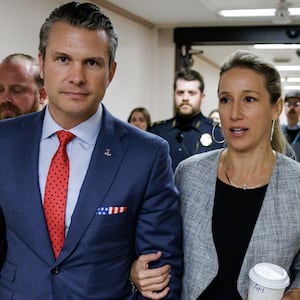 Pete Hegseth with his wife Jennifer Rauchet on Capitol Hill on December 5, 2024 in Washington, D.C.