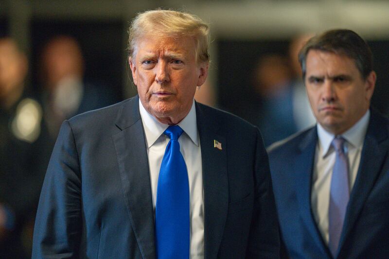 NEW YORK, NEW YORK - MAY 30:  Former U.S. President Donald Trump speaks to the media as he arrives to court for his hush money trial at Manhattan Criminal Court on May 30, 2024 in New York City. Judge Juan Merchan gave the jury instructions, and deliberations are entering their second day. The former president faces 34 felony counts of falsifying business records in the first of his criminal cases to go to trial. (Photo by Steven Hirsch-Pool/Getty Images)