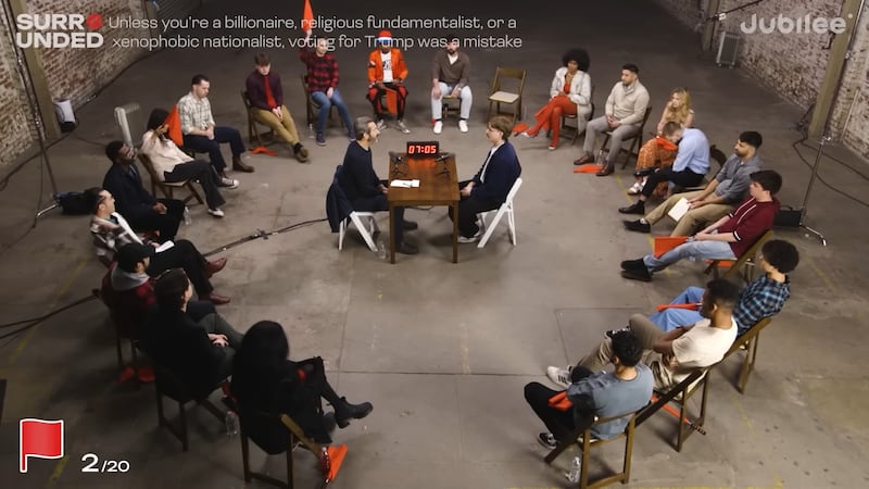 Sam Seder debates 20 Trump supporters on Jubilee's 'Surrounded.'