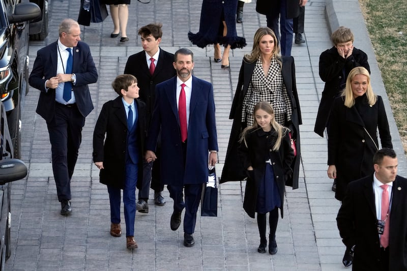 Donald Trump Jr. (C) and his children, along with former wife Vanessa Trump (Far right), depart following the inauguration of U.S. President Donald Trump at the U.S. Capitol on January 20, 2025 in Washington, D.C.