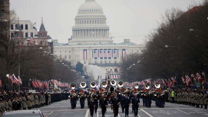 The U.S. Army band "Pershing's Own" marches in the parade carrying U.S. President Donald Trump following his inauguration in Washington, U.S., January 20, 2017.