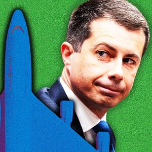 Pete Buttigieg, Donald Trump, plane photo illustratoiin