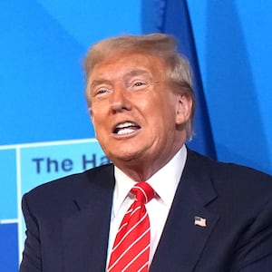 Donald Trump and NATO Secretary General Mark Rutte speak to media at the start of the second day of the 2025 NATO Summit on June 25, 2025 in The Hague, Netherlands.