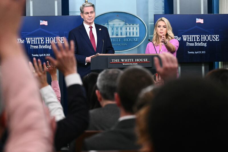 White House Press Secretary Karoline Leavitt and Treasury Secretary Scott Bessent take questions from reporters on the economy as they praised Trump's first 100 days back in office.
