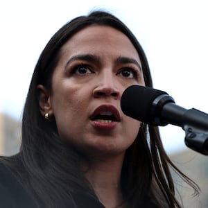 U.S. Representative Alexandria Ocasio-Cortez (D-NY) speaks during a May Day rally in New York City, U.S., May 1, 2025. REUTERS/Jeenah Moon