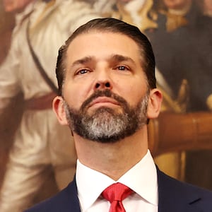 Donald Trump Jr. arrives for the inauguration of U.S. President-elect Donald Trump in the Rotunda of the U.S. Capitol on January 20, 2025 in Washington, DC.