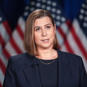 Sen. Elissa Slotkin (D-MI) rehearses the Democratic response to President Donald Trump's address to a joint session of Congress on March 4, 2025 in Wyandotte, Michigan.
