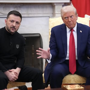 WASHINGTON, DC - FEBRUARY 28: U.S. President Donald Trump (R) and Ukrainian President Volodymyr Zelensky meet in the Oval Office at the White House on February 28, 2025 in Washington, DC. Trump and Zelensky are meeting today to negotiate a preliminary agreement on sharing Ukraine’s mineral resources that Trump says will allow America to recoup aid provided to Kyiv while supporting Ukraine’s economy. (Photo by Andrew Harnik/Getty Images)