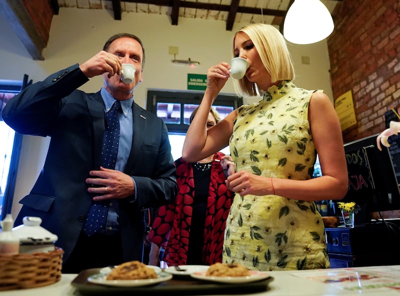 U.S. Agency for International Development (USAID) administrator Mark Green and Ivanka Trump enjoy a coffee in a women-owned cafe in Asuncion, Paraguay September 6, 2019.