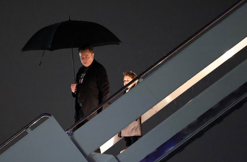 Elon Musk and his son X Æ A-12 step from Air Force One upon their return to Washington at Joint Base Andrews in Maryland, U.S., March 17, 2025.