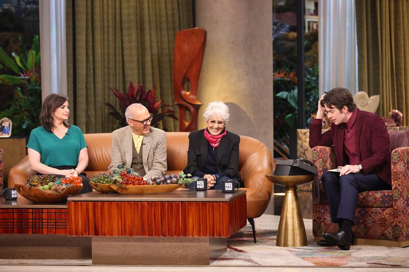 Jessica Roy, Michael Keaton, Joan Baez and John Mulaney at Everybody's Live with John Mulaney at The Sunset Gower Studios on March 12, 2025 in Los Angeles, CA. Cr. Ryan West/Netflix © 2024