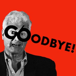 Photo illustration of Jim Spanfeller with the G/O Media group logo over his eyes with further text reading out “goodbye!”
