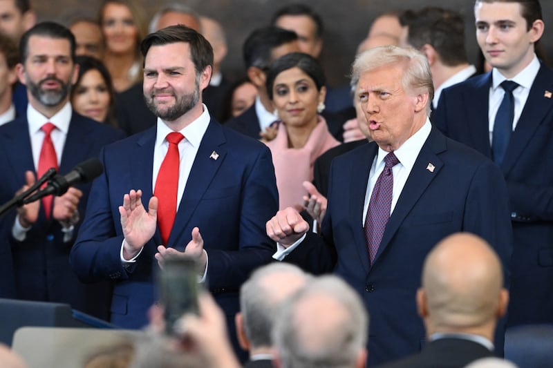 US Vice President-elect J.D. Vance applauds as President-elect Donald Trump arrives at the inauguration ceremony before Trump is sworn in as the 47th US President in the US Capitol Rotunda in Washington, DC, on January 20, 2025. (Photo by SAUL LOEB / POOL / AFP) (Photo by SAUL LOEB/POOL/AFP via Getty Images)