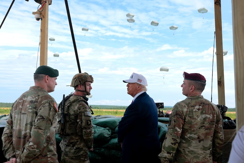 Trump oversees military demonstrations at Fort Bragg in honor of the U.S. Army's 250th anniversary.