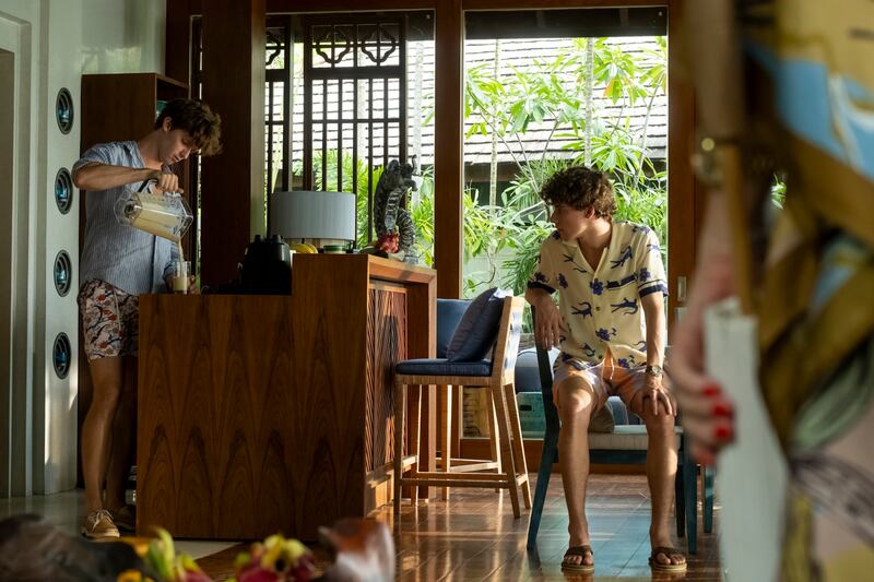 Patrick Schwarzenegger and Sam Nivola in ‘The White Lotus’